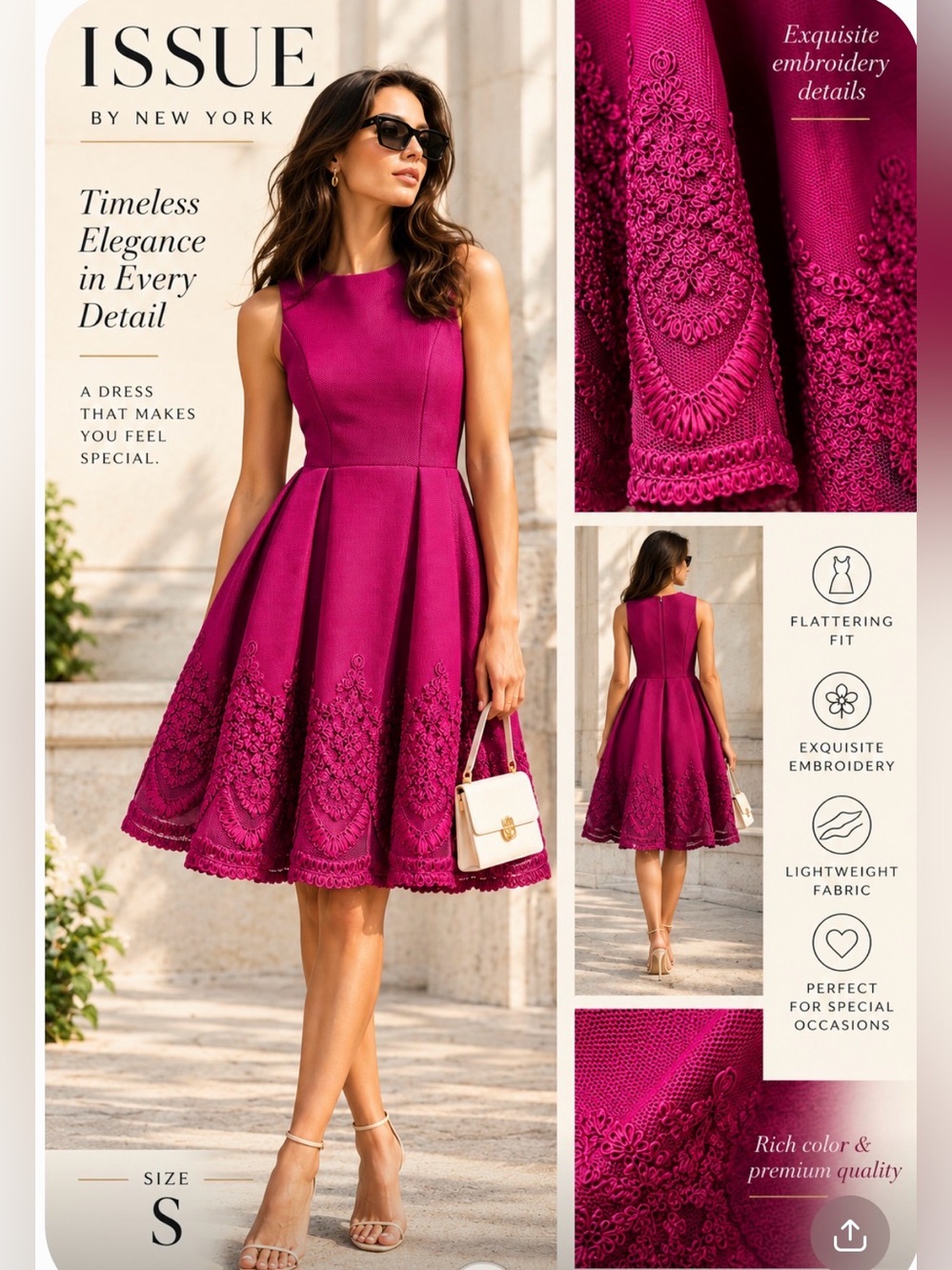 Issue New York Magenta Embroidered Fit-and-Flare Midi Dress